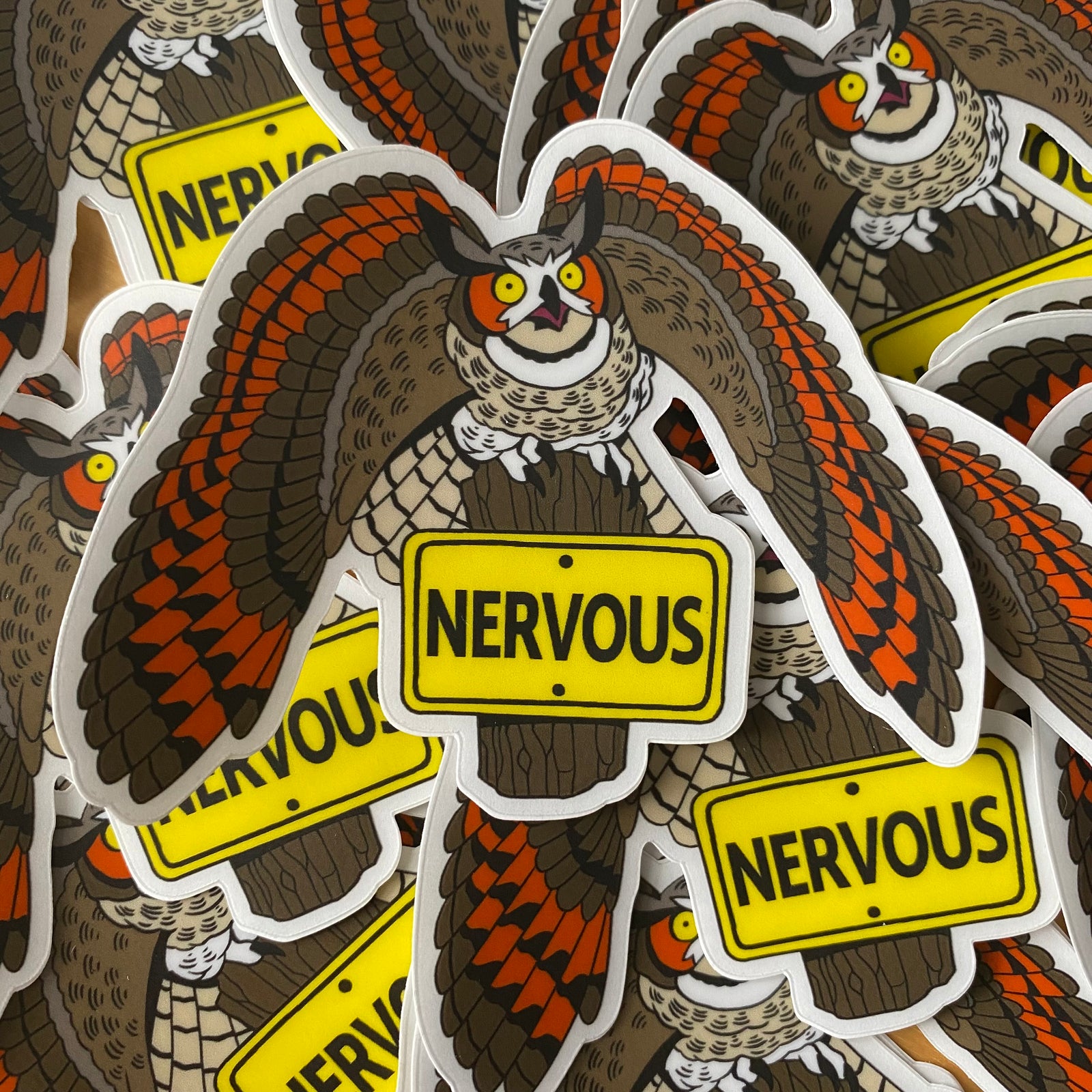 NERVOUS! Owl Vinyl Sticker